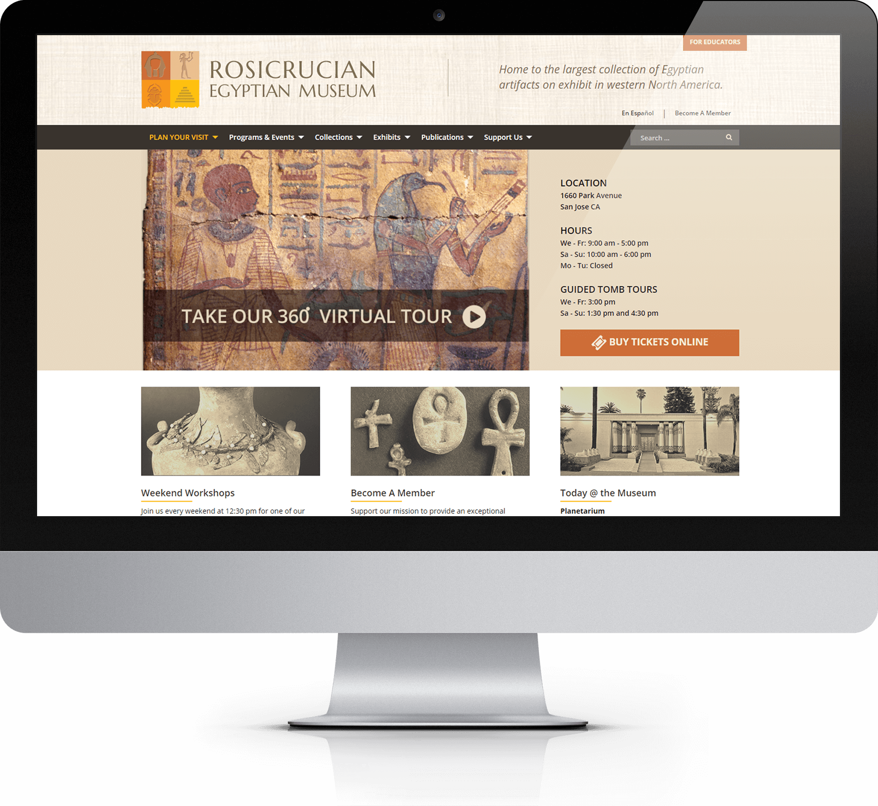 egyptian custom website design home page on imac screen